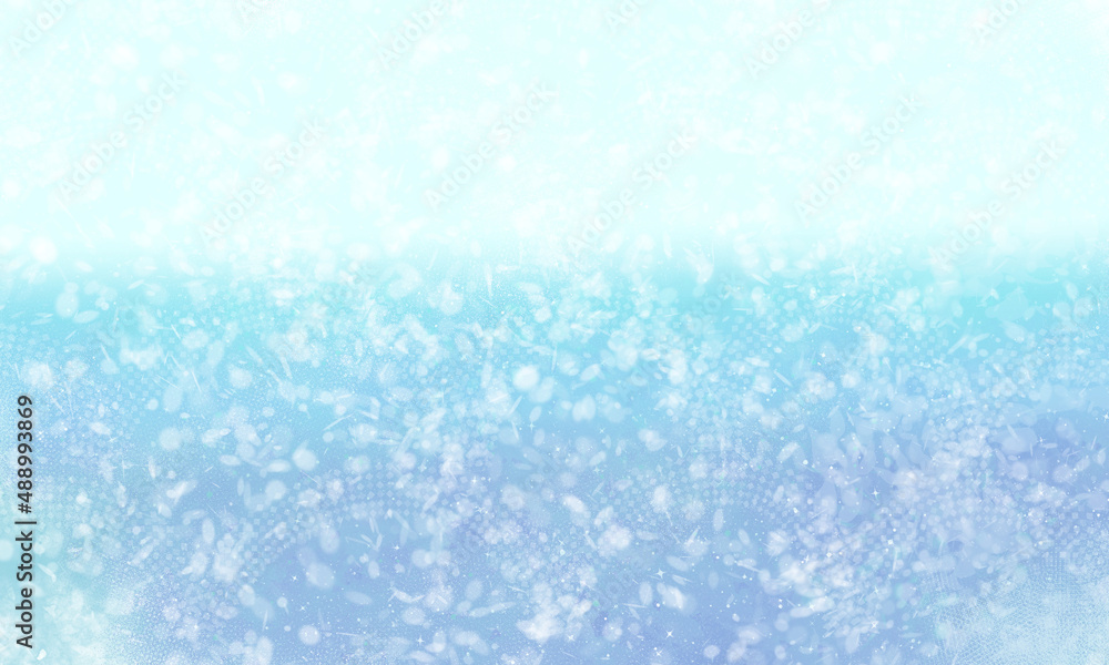 レースのように雪が舞う冬の夜空の背景素材06（青、水色、白、シルバー銀）