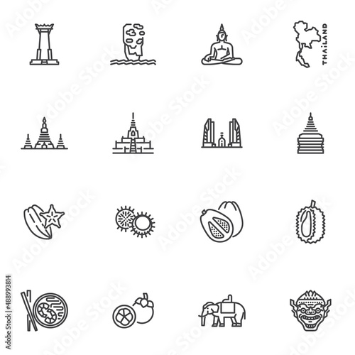 Thai culture line icons set