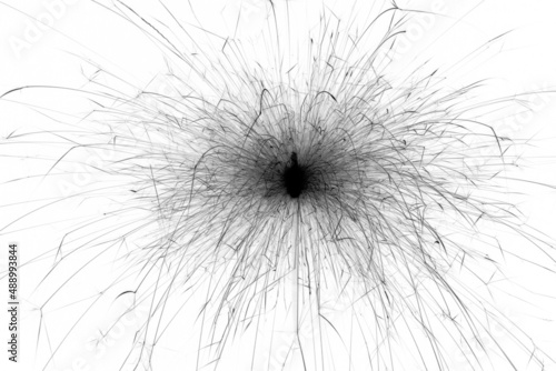 Monochrome layer of explosion, black on white sparks. Fireworks abstraction isolated on white.