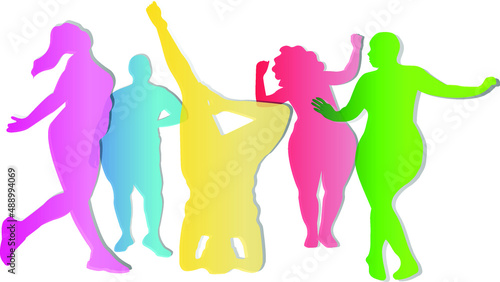 Body positive woman in bikini vector set. Female underwear illustration. Plus size and slim international and interracial woman.
