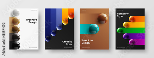 Vivid catalog cover A4 design vector concept bundle. Clean 3D spheres annual report layout collection.