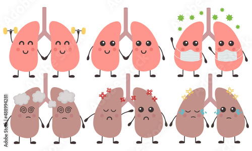 Cute lungs cartoon internal anatomical

