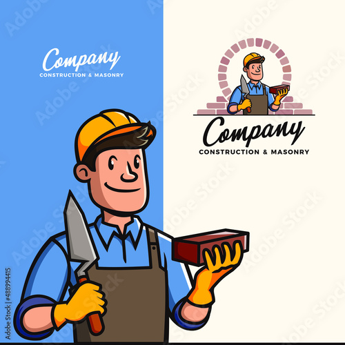 Retro Vintage Classic Construction Masonry Mascot Logo Vector Icon Illustration