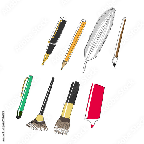 all kinds of pen drawn by hand.vector illustration photo