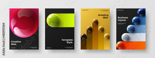 Fresh 3D spheres book cover template bundle. Amazing pamphlet design vector layout composition.