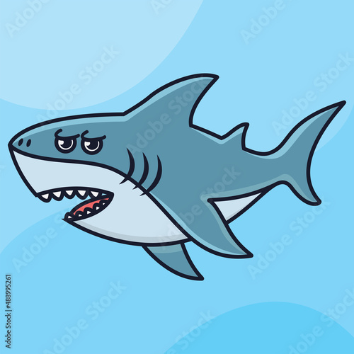 happy shark on the ocean cartoon vector icon illustration logo mascot hand drawn concept trandy cartoon 