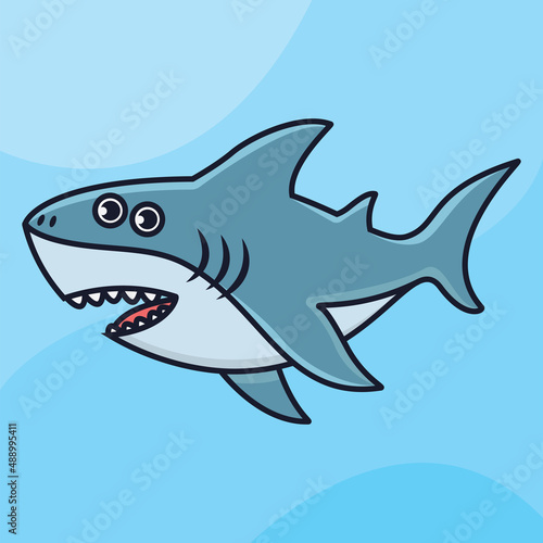 happy shark on the ocean cartoon vector icon illustration logo mascot hand drawn concept trandy cartoon 