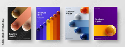 Colorful realistic balls book cover layout collection. Fresh company identity vector design template set.