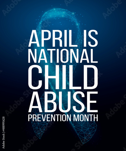 Child Abuse Prevention Month concept. Banner with blue ribbon awareness and text. Vector illustration