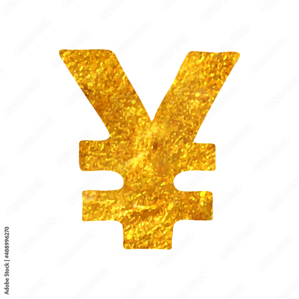 Obraz premium Hand drawn gold foil texture icon Japan Yen symbol