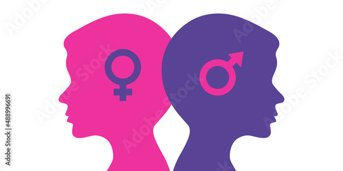 Problem of gender choice for a person in modern society. Silhouette profile boy child. Multicultural multi-gender society. Friendship and relationships between people. Diversity gender, choice matter