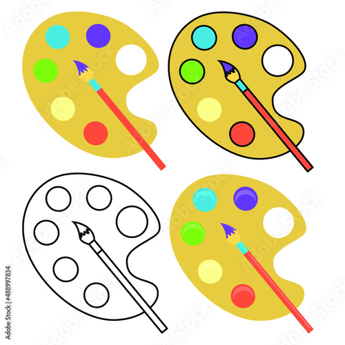 A set of colorful icons for childrens toys, colored watercolor paints, coloring book drawing, childrens book illustration, flat vector graphics