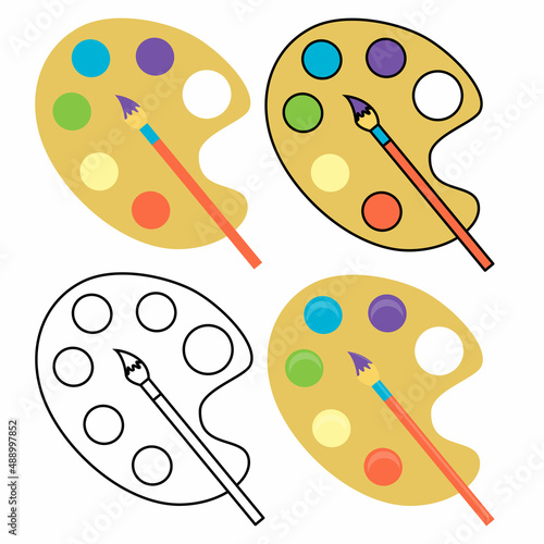 A set of colorful icons for childrens toys, colored watercolor paints, coloring book drawing, childrens book illustration, flat vector graphics