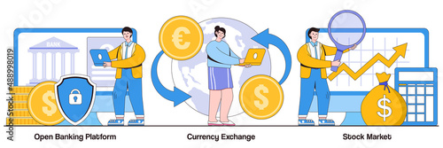 Open Banking Platform, Currency Exchange, and Stock Market Illustrated Pack