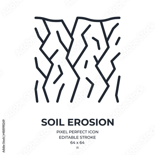 Soil erosion editable stroke outline icon isolated on white background flat vector illustration. Pixel perfect. 64 x 64.