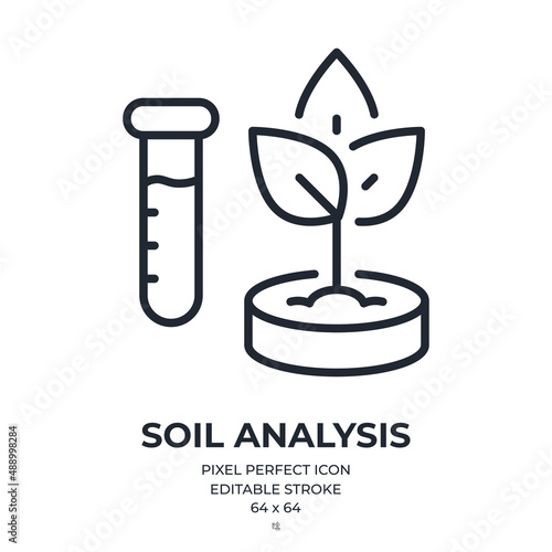 Soil analysis concept editable stroke outline icon isolated on white background flat vector illustration. Pixel perfect. 64 x 64.