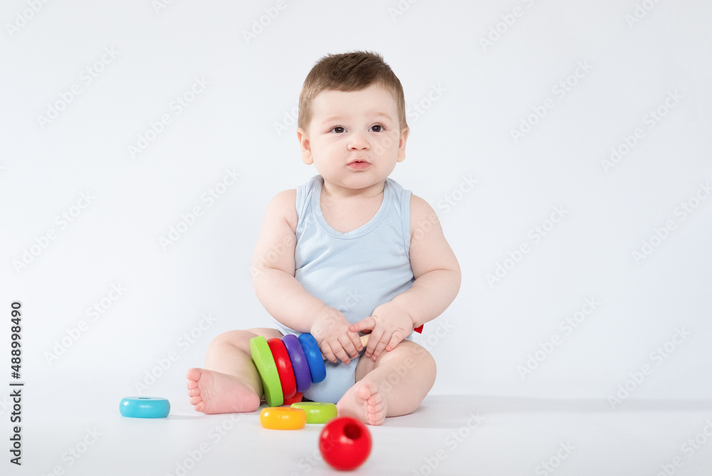 Baby Educational Toys, Kid Play Colorful wooden toys on white background Children Education Baby Educational Toys, Kid Play Colorful wooden toys on white background Children Education