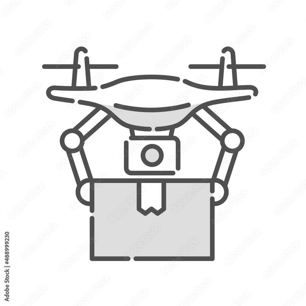 荷物を運ぶドローンのイラスト。配送サービス。 荷物を運ぶドローンのイラスト。配送サービス。