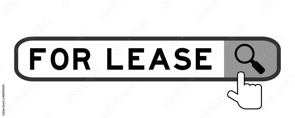 Search banner in word for lease with hand over magnifier icon on white background Search banner in word for lease with hand over magnifier icon on white background