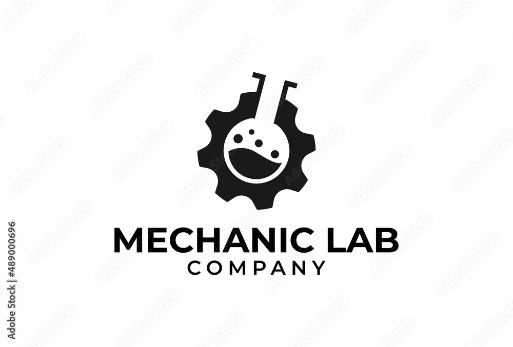 Mechanic lab logo. gear with tube combination. usable for brand and business logos. vector illustration Mechanic lab logo. gear with tube combination. usable for brand and business logos. vector illustration