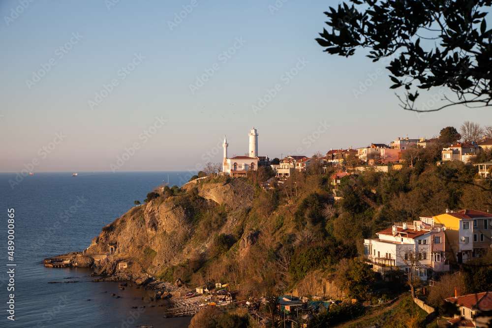 Black sea view with Anatolian fortress lighthouse