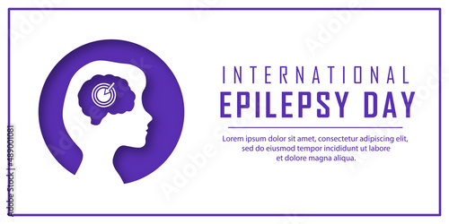 World International Epilepsy Day. White banner with a silhouette of a girl. Vector illustration in paper cut style