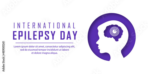 World International Epilepsy Day. White banner with a silhouette of a boy. Vector illustration in paper cut style