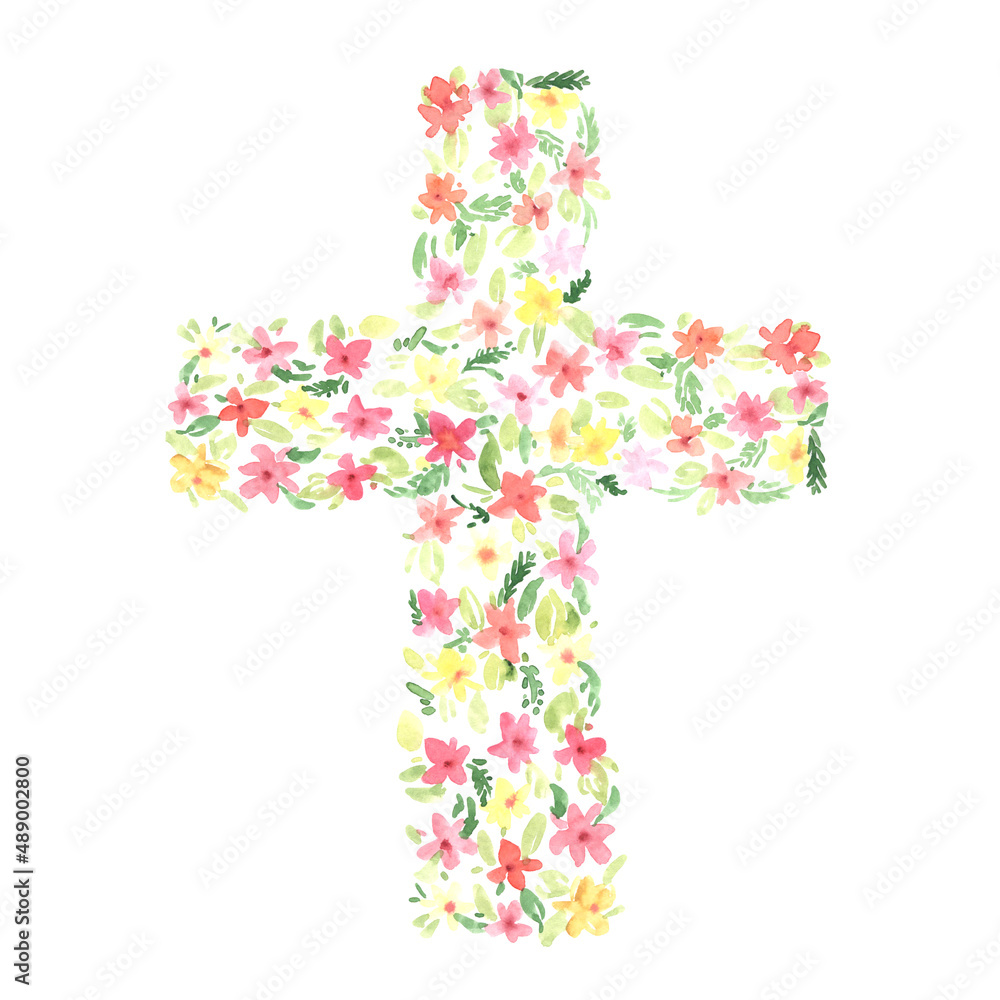 Watercolor hand painted easter cross