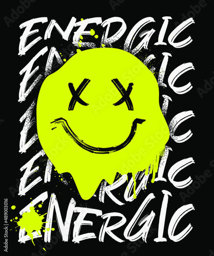 distorted typography with smiling face icon Vector design for t-shirt graphics, banner, fashion prints, slogan tees, stickers, flyer, posters and other creative uses	