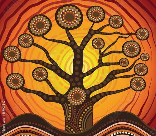 Aboriginal dot tree vector artwork