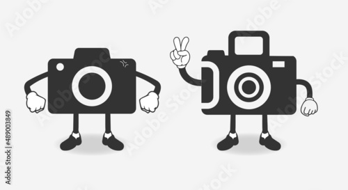 Camera cartoon character icon. happy and angry cartoon character vector. set of Camera cartoon character vector illustration. Digital camera mascot vector.

