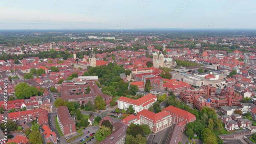 Munster: Aerial view of city in Germany, medieval romanesque Münster Cathedral (St.-Paulus-Dom) in historic center of city - landscape panorama of Europe from above Munster: Aerial view of city in Germany, medieval romanesque Münster Cathedral (St.-Paulus-Dom) in historic center of city - landscape panorama of Europe from above