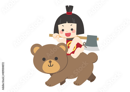 熊に乗っている金太郎のイラスト　端午の節句　こどもの日／線画なし