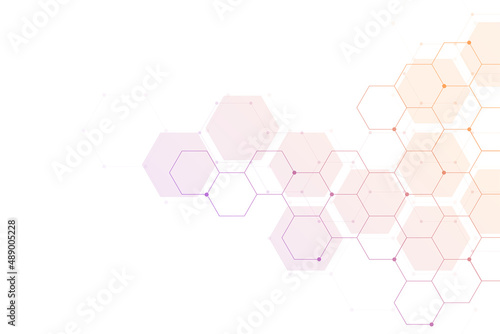 Hexagons pattern background. Genetic research, molecular structure. Chemical engineering. Concept of innovation technology. Used for design healthcare, science and medicine background
