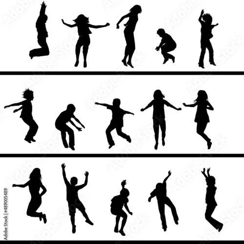 Collections of jumping children silhouettes