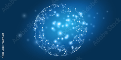 Blue Futuristic Global Networks Concept with Globe - Abstract Polygonal Digital Connections and Glowing Network Nodes - Future Technology Background, Creative Design Template