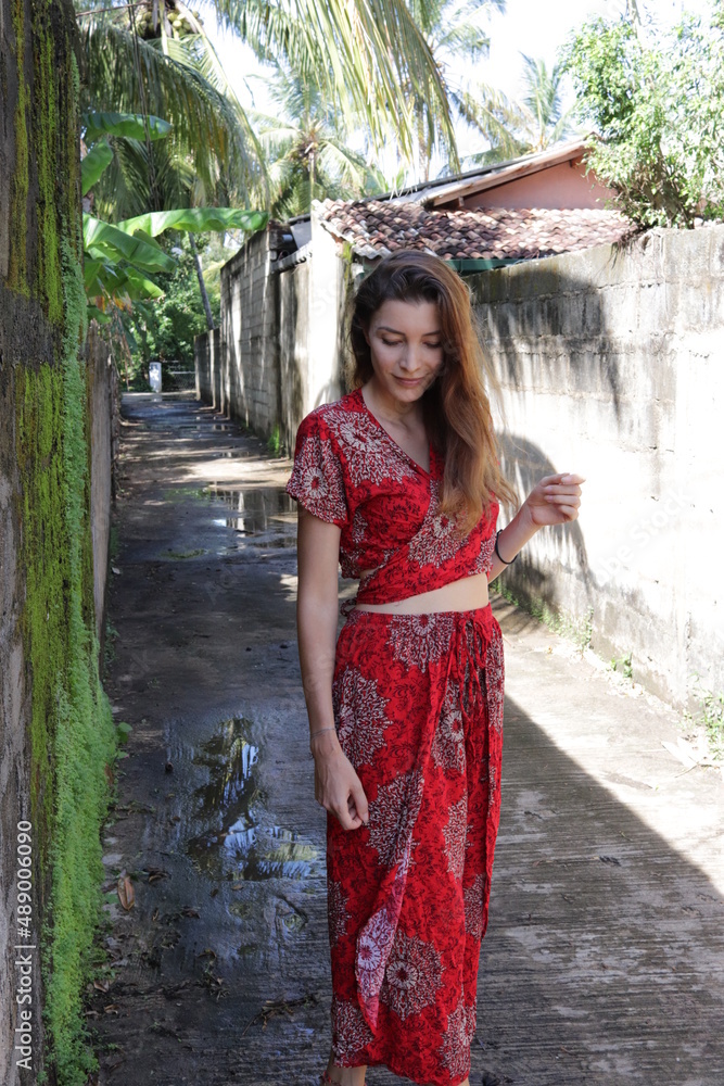 portrait of a woman in a dress in sri lanka 