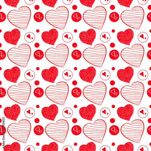 White hearts on a red background. seamless pattern