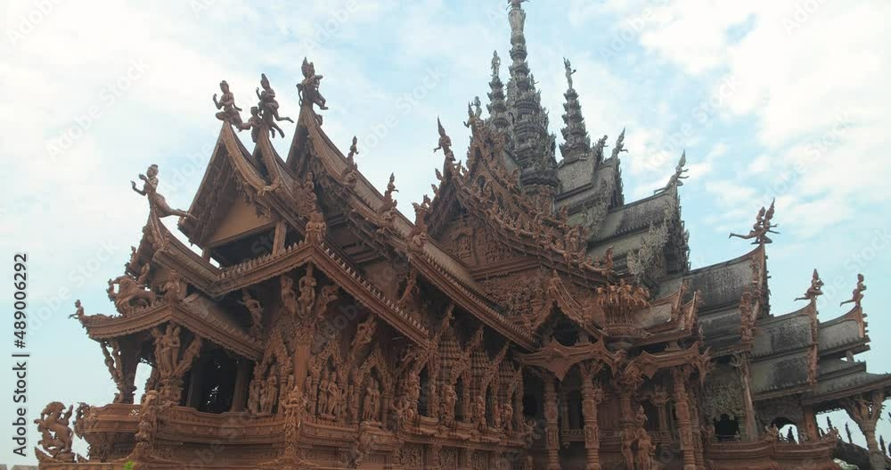Sanctuary of Truth (Prasat Sut Ja-Tum), beautiful wooden temple by the sea on the outskirts of Pattaya Thailand, Amazing Thailand travel concept.
