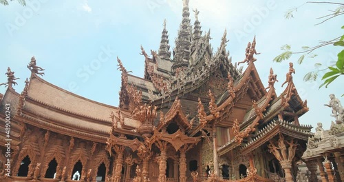 Sanctuary of Truth (Prasat Sut Ja-Tum), beautiful wooden temple by the sea on the outskirts of Pattaya Thailand, Amazing Thailand travel concept.