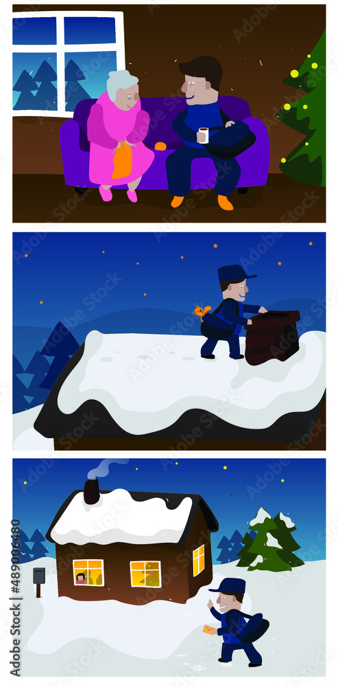 Naklejka premium Postman vector illustartions, cards