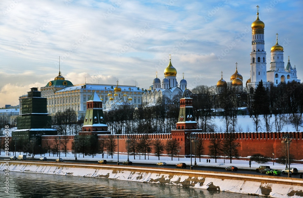 Moscow Kremlin architecture in winter.	