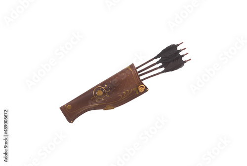 ancient quiver for arrows isolated on white background