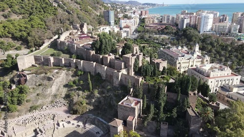 Drone view at the historic town center of Malaga in Spain