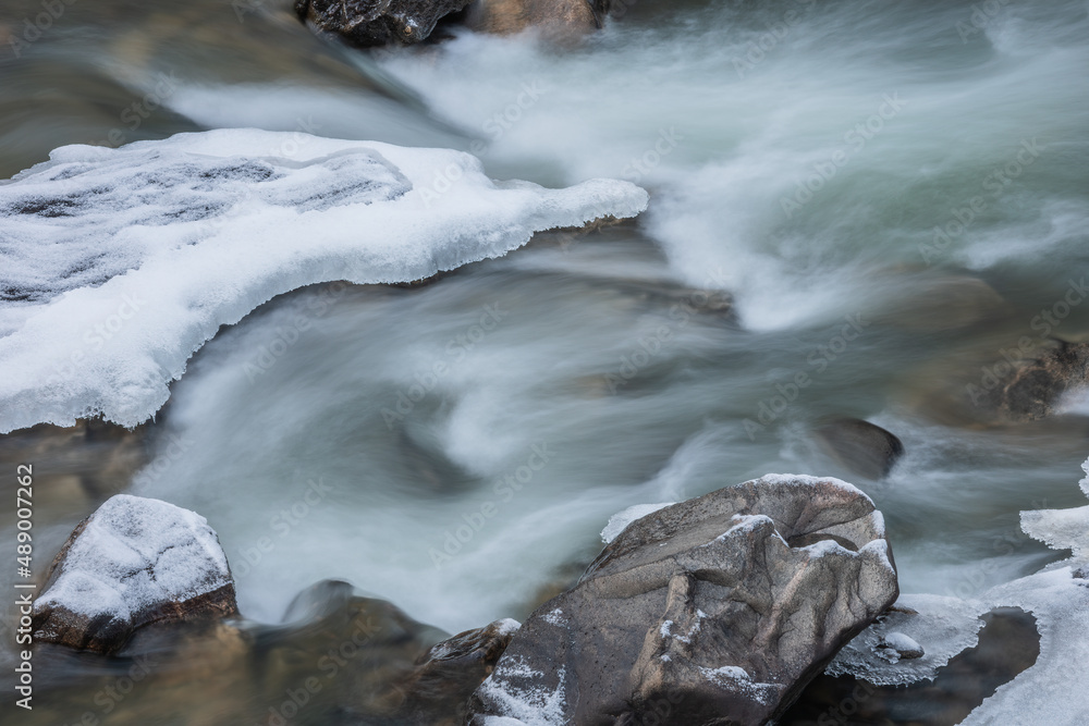 Winter landscape of Clear Creek captured with motion blur, Front Range, Rocky Mountains, Colorado, USA