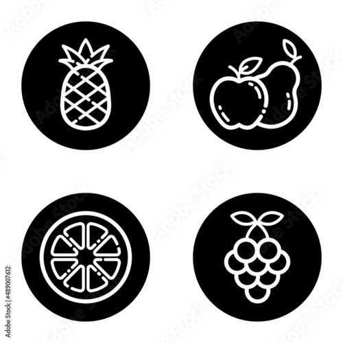 Fruits_glyph Flat Icon Set Isolated On White Background