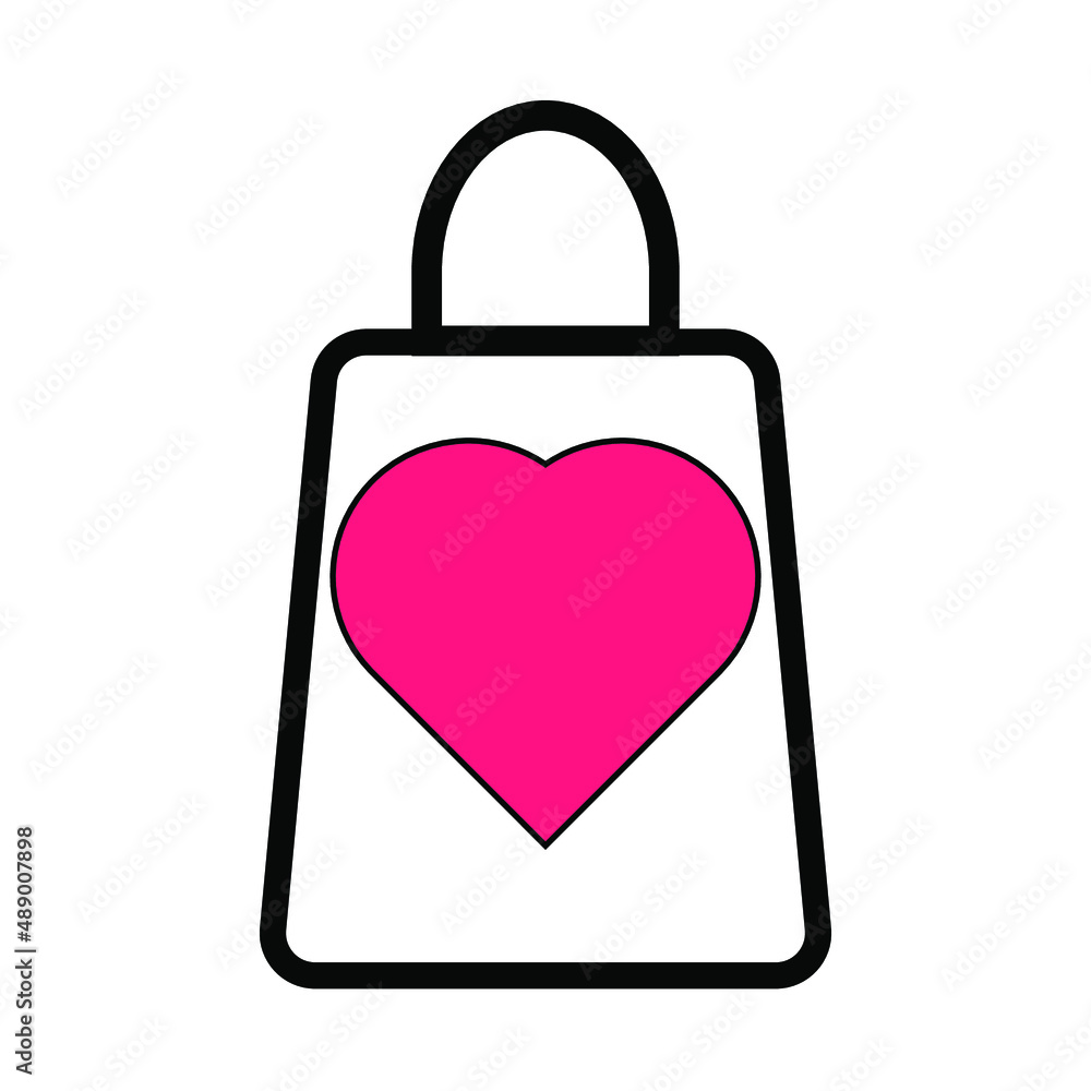 tote bag icon with pink love heart symbol. tote bag icon with pink love heart symbol.