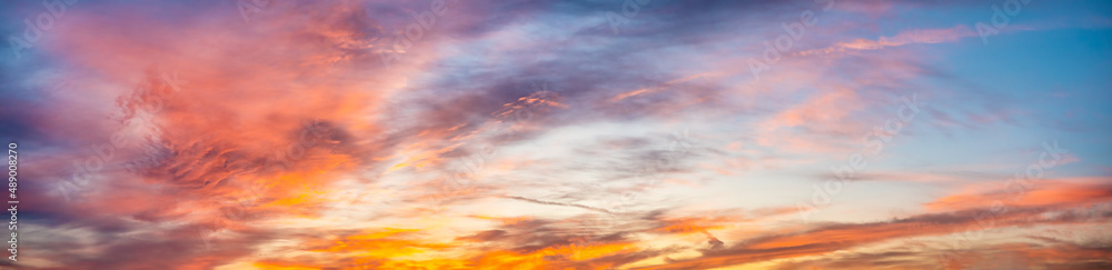 Colorful sunset, sunrise sky with clouds. Nature background