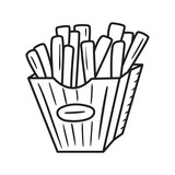 Black outline french fries icon. Doodle silhouette of potato meal. Hand drawn fast food drawing. Vector illustration