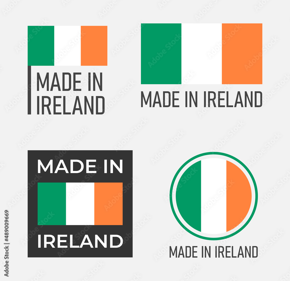 made in Ireland labels set, Republic of Ireland product emblem made in Ireland labels set, Republic of Ireland product emblem